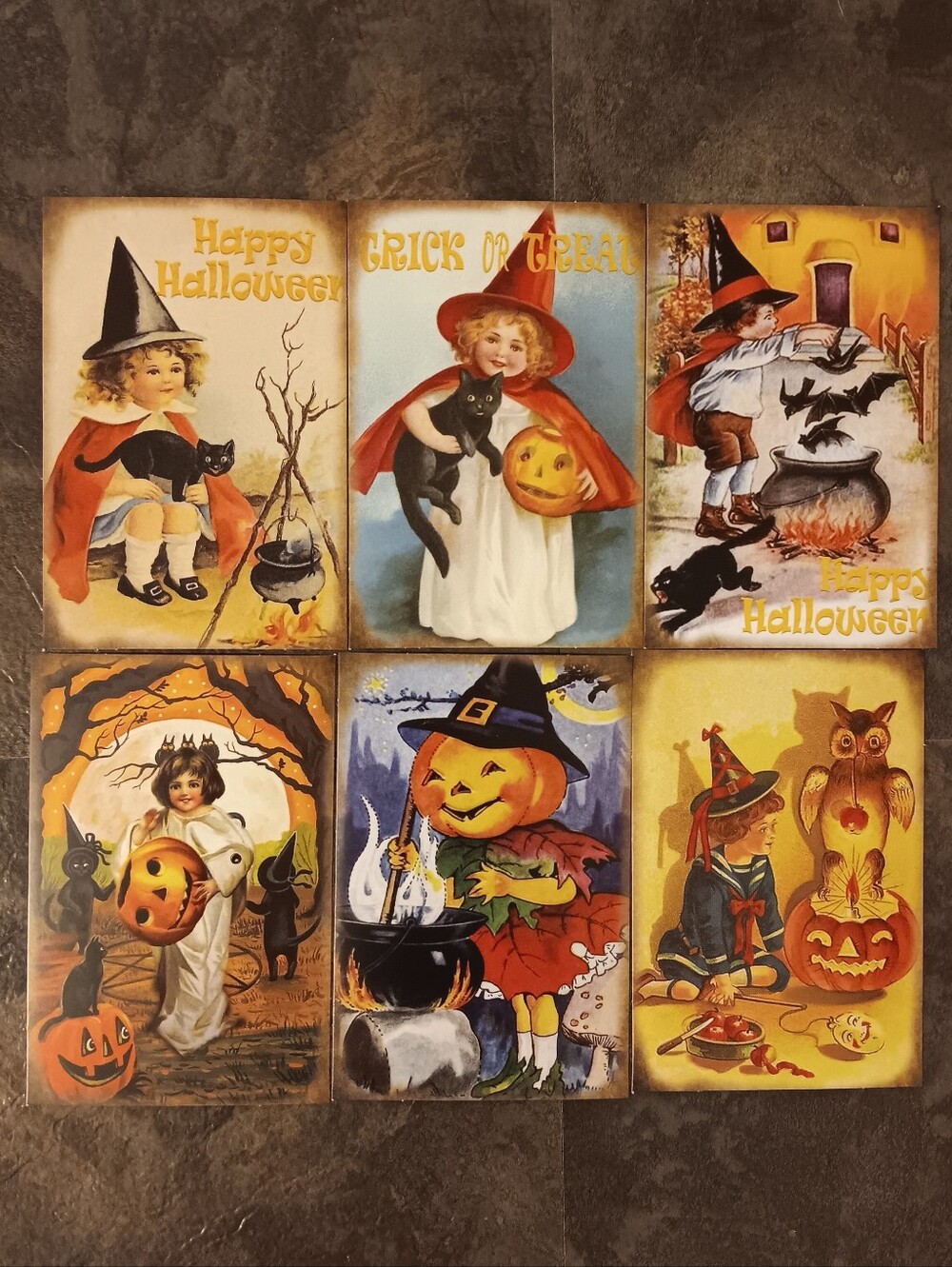 Halloween Postcard Lot Of 6, Vintage Inspired Art 4x6, Pumpkin Witchy Note Cards